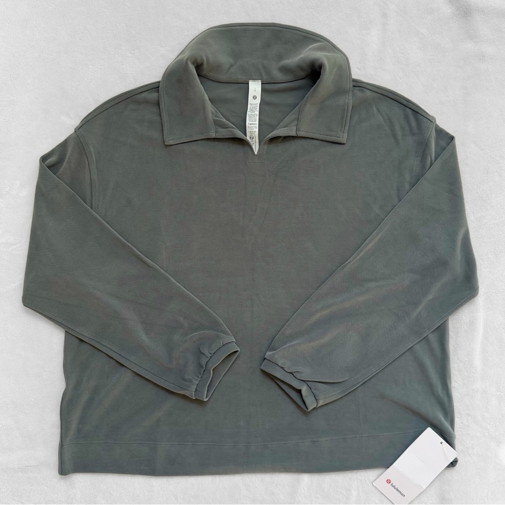 NWT Lululemon Softstreme Pique Oversized LS Polo — Palm Deco — Size L